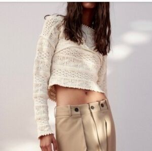 Pointelle Knit Arm Warmer Sweater in cream. Size M thj1